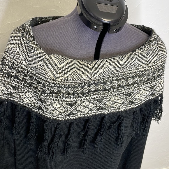 DressBarn Black Cowl Neck with Fringe Sweater - Picture 2 of 5